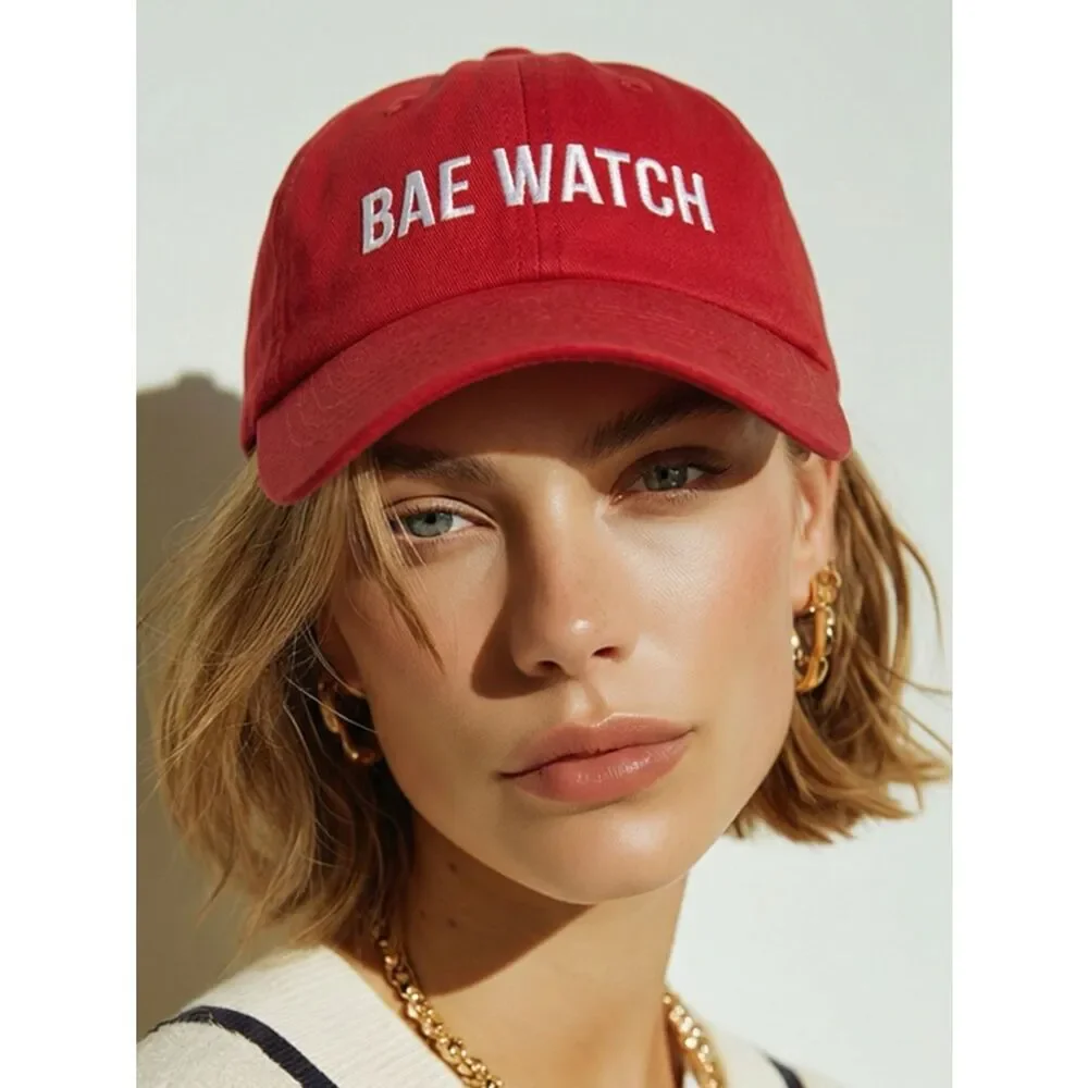 DAVID AND YOUNG | Women’s Red Baseball Style Hat Bae Watch White Embroidery OSFM